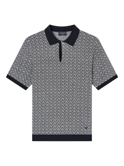 Emporio Armani Icon Polo-collar Jumper In Chevron-motif Jacquard In Gray