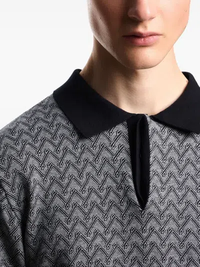Emporio Armani Icon Polo-collar Jumper In Chevron-motif Jacquard In Gray