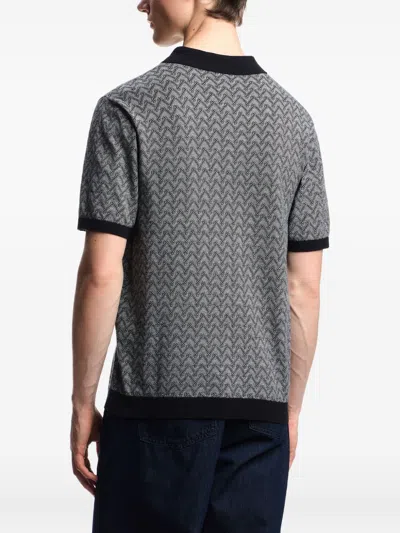 Emporio Armani Icon Polo-collar Jumper In Chevron-motif Jacquard In Gray