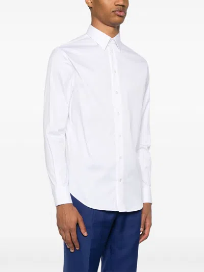 Emporio Armani Cotton Shirt With Button-down Collar And Curved Hem In White