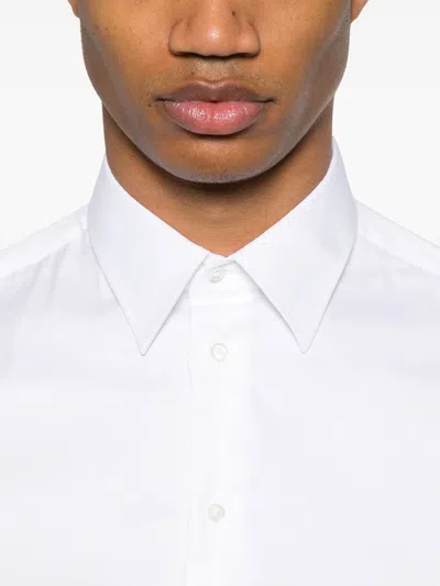 Emporio Armani Cotton Shirt With Button-down Collar And Curved Hem In White