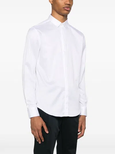 Emporio Armani Cotton Shirt With Button-down Collar And Curved Hem In White