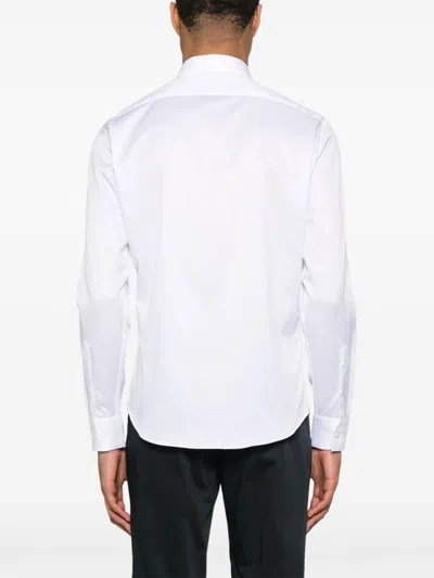 Emporio Armani Cotton Shirt With Button-down Collar And Curved Hem In White