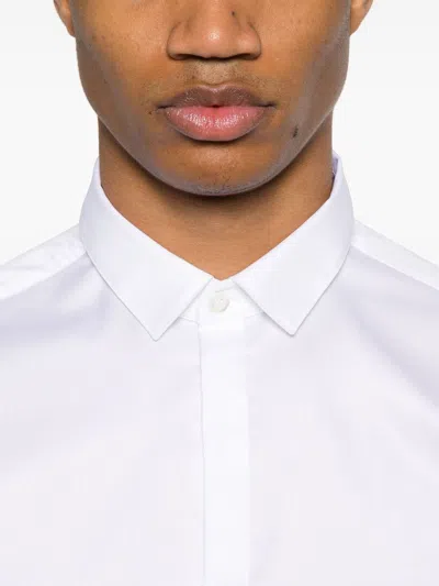 Emporio Armani Cotton Shirt With Button-down Collar And Curved Hem In White