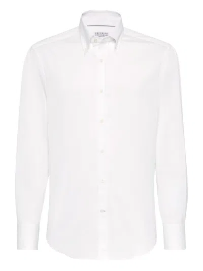 Brunello Cucinelli Men's Basic Fit Solid Sport Shirt With Button-down Collar In White