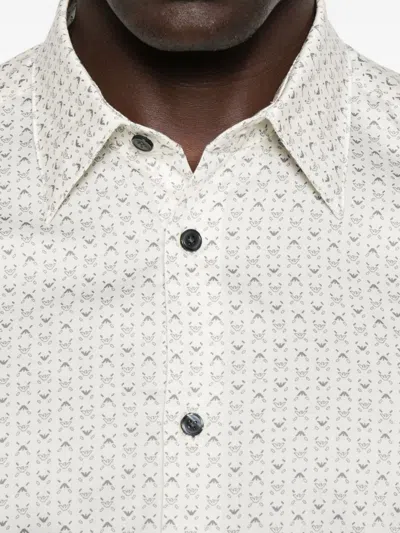 Emporio Armani Geometric Print Cotton Shirt With Button-down Collar In White
