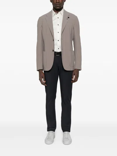 Emporio Armani Geometric Print Cotton Shirt With Button-down Collar In White
