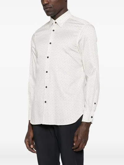 Emporio Armani Geometric Print Cotton Shirt With Button-down Collar In White