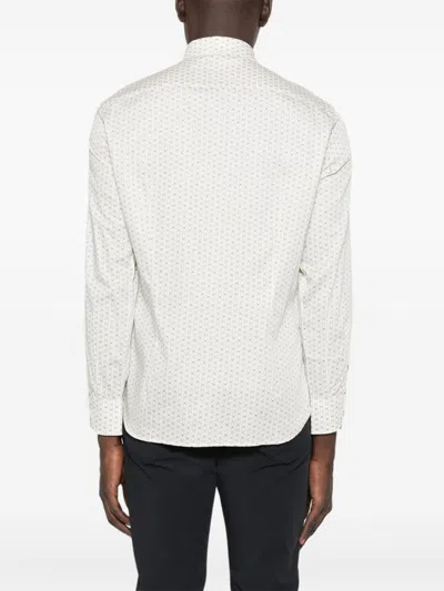 Emporio Armani Geometric Print Cotton Shirt With Button-down Collar In White