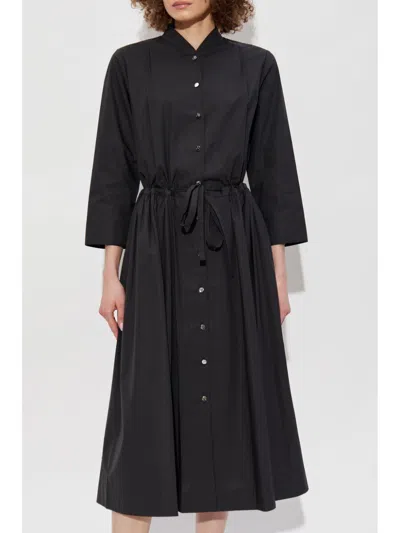 Tory Burch Cotton Chemisier Dress With Drawstring Waist In Black