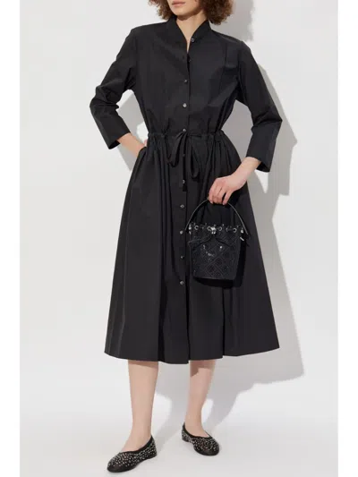 Tory Burch Cotton Chemisier Dress With Drawstring Waist In Black
