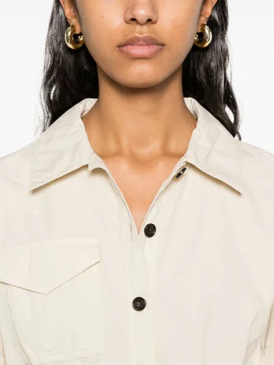 Woolrich Cotton Dress With Buttons And Buckle Belt In Neutral