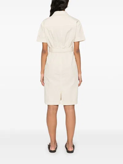 Woolrich Cotton Dress With Buttons And Buckle Belt In Neutral