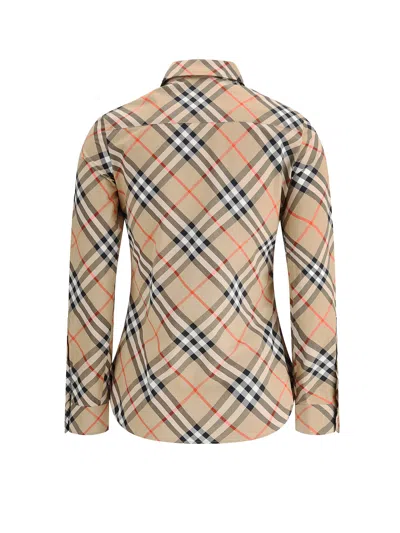 Burberry Women Beige Shirt With Classic Collar And All-over Check Motif In Cotton Woman In Neutral