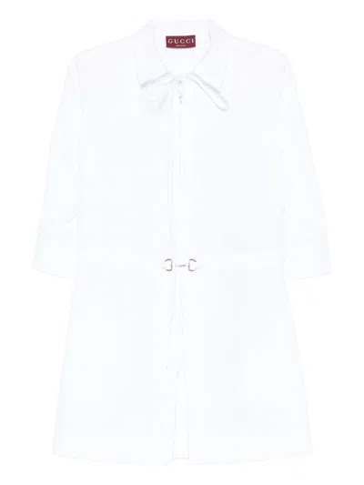Gucci Cotton Poplin Shirt Dress With Embroidery In White
