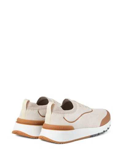 Brunello Cucinelli Canvas Sneakers With Contrasting Toe Cap In Brown