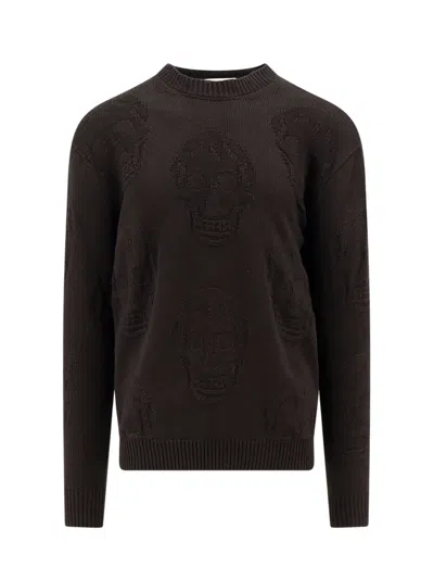 Alexander Mcqueen Cotton Sweater With Skull Motif In Black