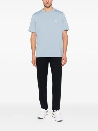 Brunello Cucinelli Navy Blue Trousers With Cuffed Hems In Black