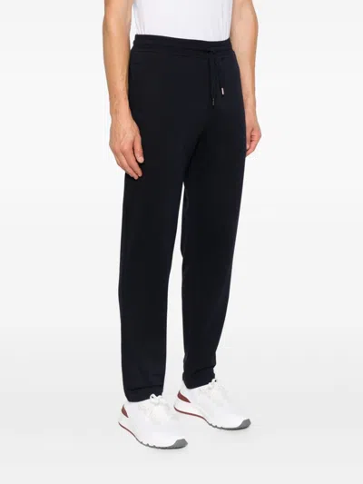 Brunello Cucinelli Navy Blue Trousers With Cuffed Hems In Black