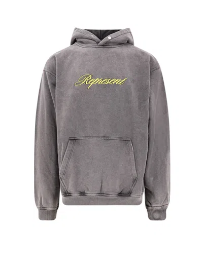 Represent Hooded Cotton Sweatshirt Kangaroo Pocket In Gray