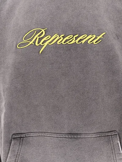 Represent Hooded Cotton Sweatshirt Kangaroo Pocket In Gray