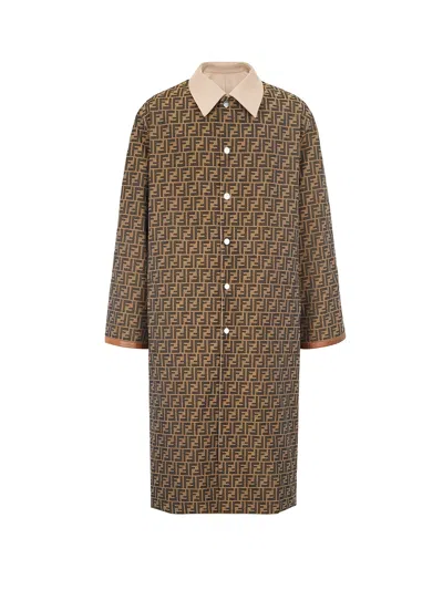 Fendi Logo Monogram Reversible Trench Coat In Neutral