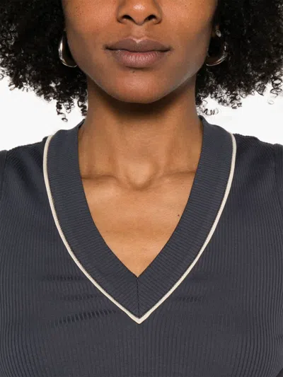 Brunello Cucinelli Cotton V-necked Top In Gray