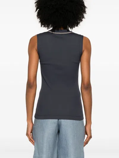 Brunello Cucinelli Cotton V-necked Top In Gray