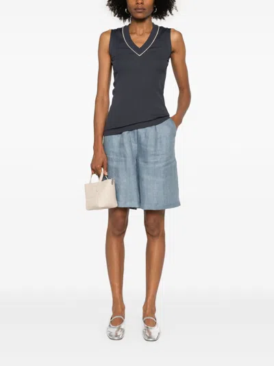 Brunello Cucinelli Cotton V-necked Top In Gray