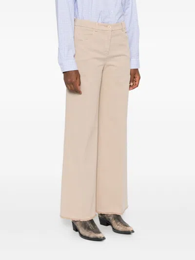 Via Masini 80 Beige Cotton Wide-leg Trousers In Brown