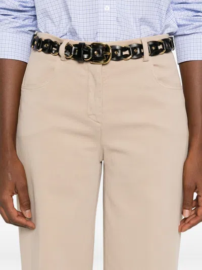 Via Masini 80 Beige Cotton Wide-leg Trousers In Brown