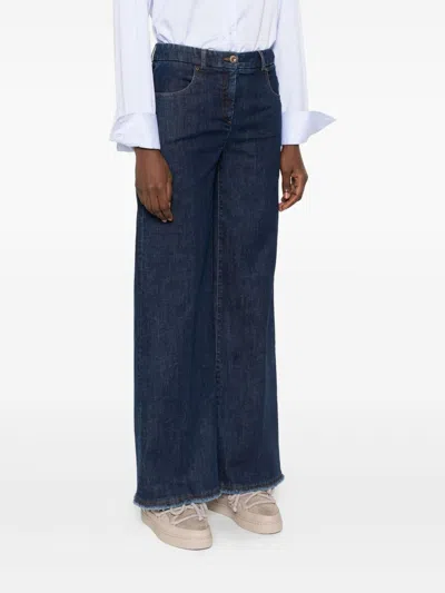 Via Masini 80 Cotton Wide-leg Trousers In Blue