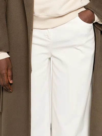 Via Masini 80 Off White Cotton Wide-leg Trousers In White