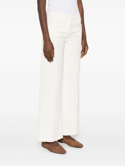 Via Masini 80 Off White Cotton Wide-leg Trousers In White