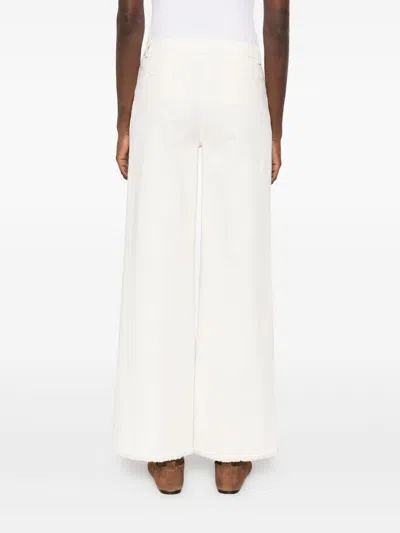 Via Masini 80 Off White Cotton Wide-leg Trousers In White
