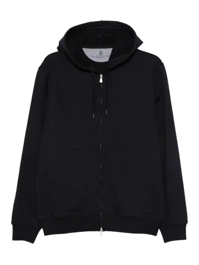 Brunello Cucinelli Men Cotton Zipped Hoodie In Black