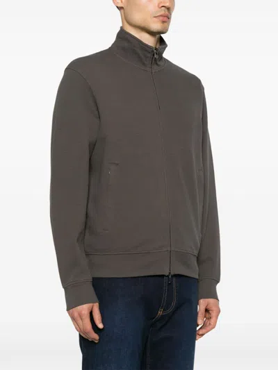 Emporio Armani High Neck Zippered Cotton Sweatshirt With Slip Pockets In Multi
