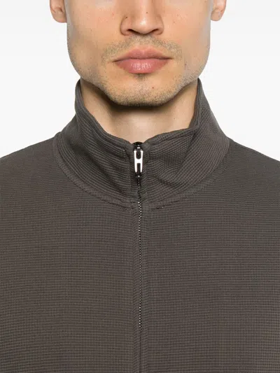 Emporio Armani High Neck Zippered Cotton Sweatshirt With Slip Pockets In Multi
