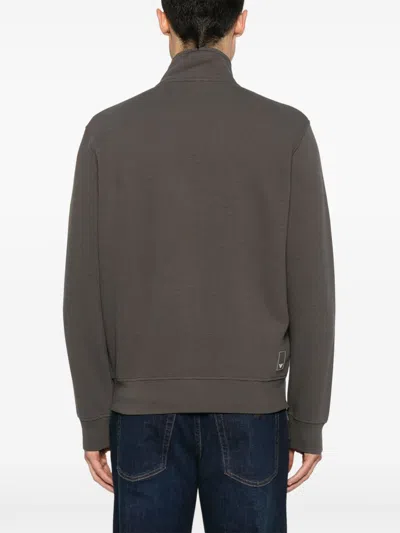 Emporio Armani High Neck Zippered Cotton Sweatshirt With Slip Pockets In Multi