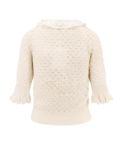 Chloé Polo Shirt With Lace Collar And Perforated Design In Multi