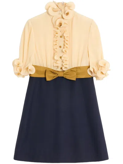 Valentino Mini Dress With Ruffles And Bow In Silk In Multi
