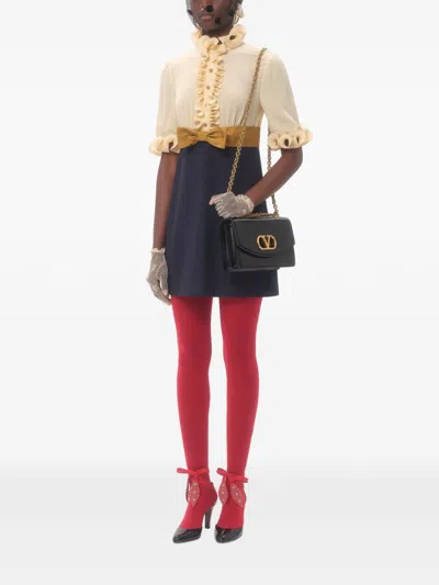 Valentino Mini Dress With Ruffles And Bow In Silk In Multi