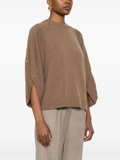 Max Mara Crew Neck Sweater In Cashmere Wool In Brown