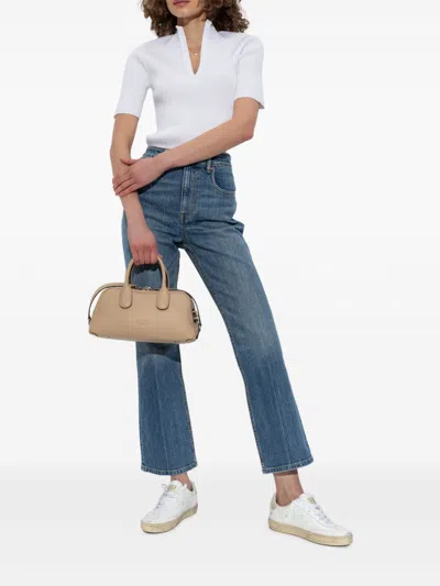 Tory Burch Cropped Flare Jeans With Classic Blue Wash And Five-pocket Design In Blue