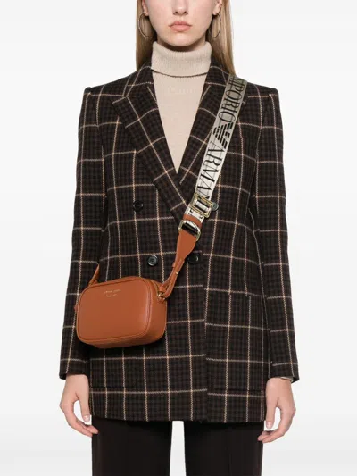 Emporio Armani Calf Leather Shoulder Bag In Brown