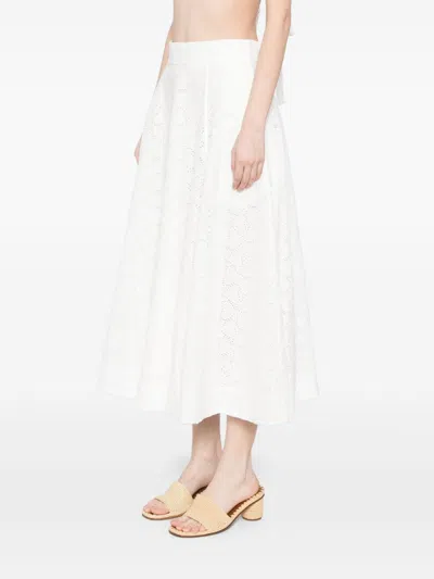 Zimmermann Crush Cotton Midi Skirt In White