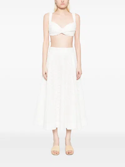 Zimmermann Crush Cotton Midi Skirt In White
