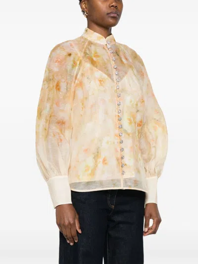 Zimmermann Crush Printed Linen Shirt In Multi
