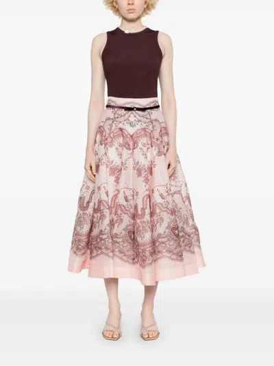 Zimmermann Crush Flared Midi Skirt In Multi