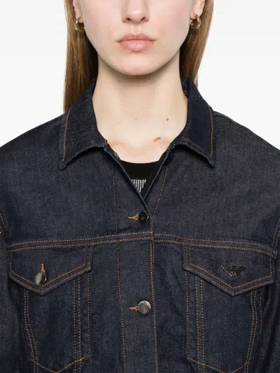 Emporio Armani Cotton Denim Jacket With Buttoned Cuffs In Multi